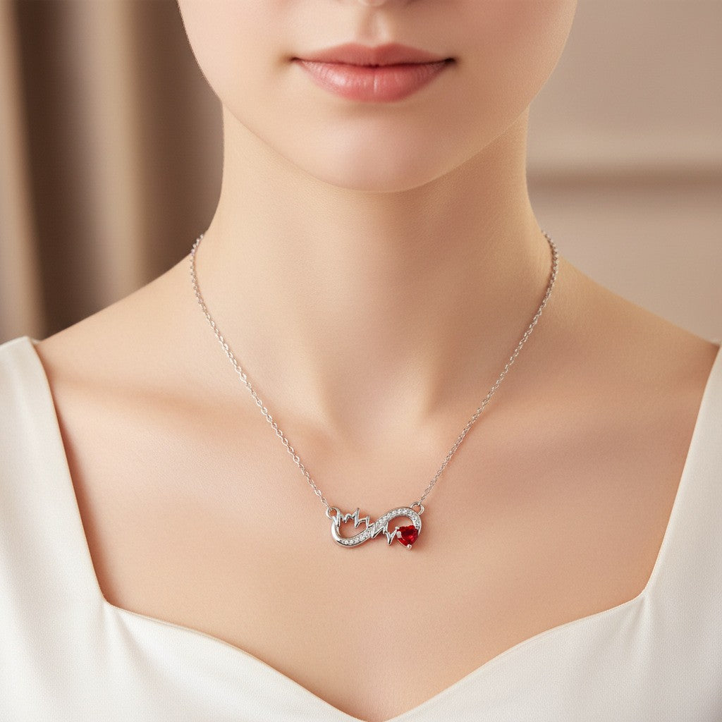 Dainty Infinity Heartbeat Birthstone Necklace