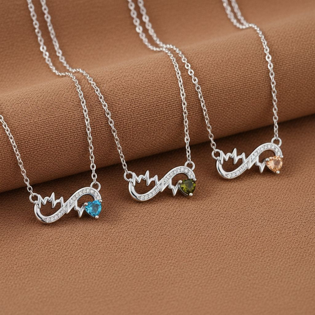 Dainty Infinity Heartbeat Birthstone Necklace