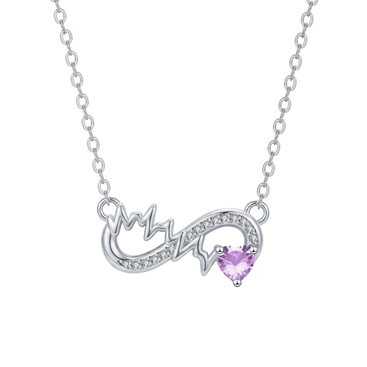 Dainty Infinity Heartbeat Birthstone Necklace