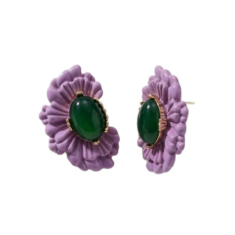 Romantic Lilac Floral Oval Stud Earrings