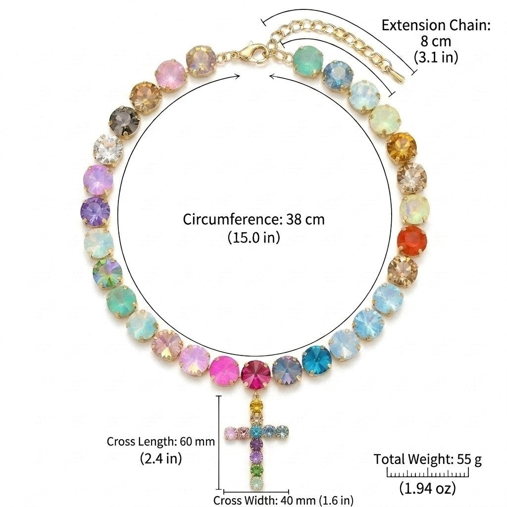 Dainty Multicolor Gem Cross Necklace