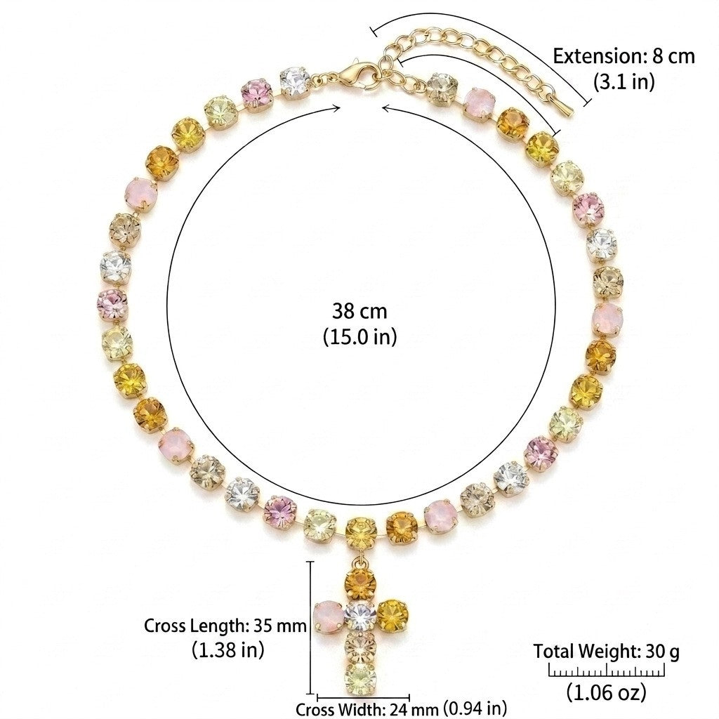 Dainty Multicolor Gem Cross Necklace