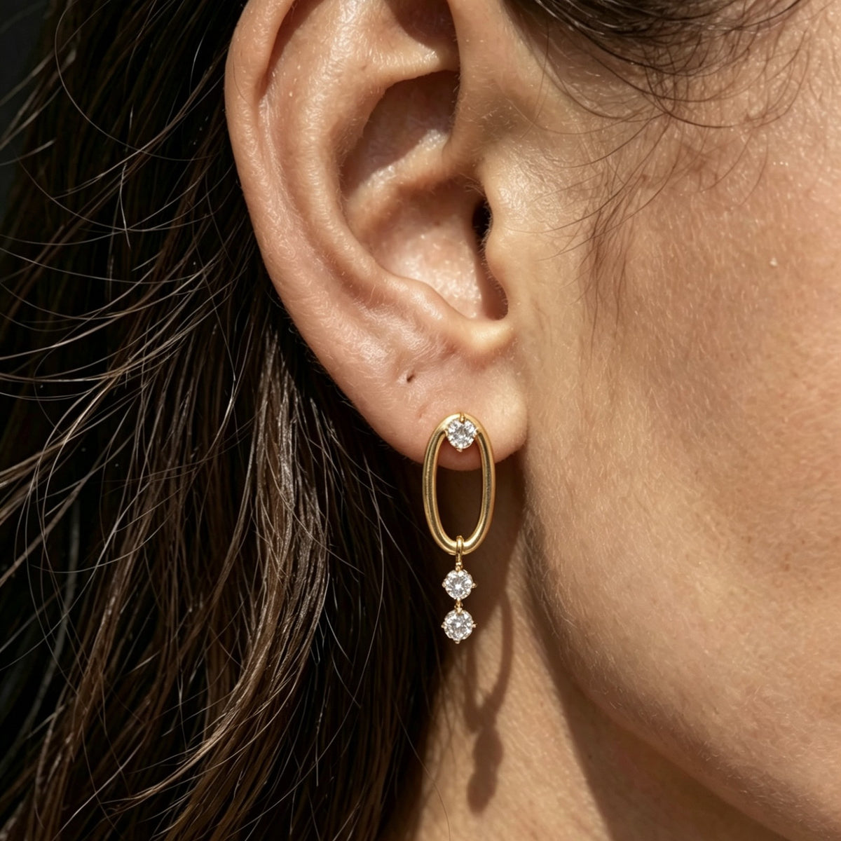 18k Dainty Geometric Zirconia Drop Earrings