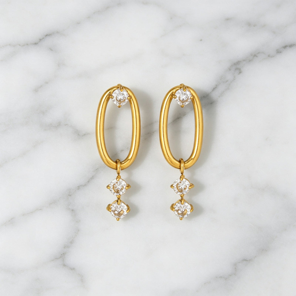 18k Dainty Geometric Zirconia Drop Earrings