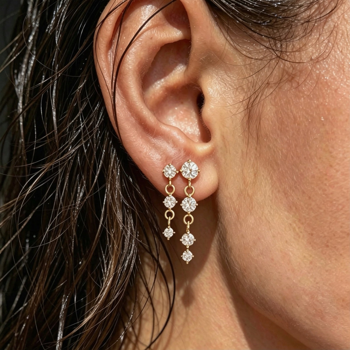 18k Dainty Crystal Link Drop Earrings