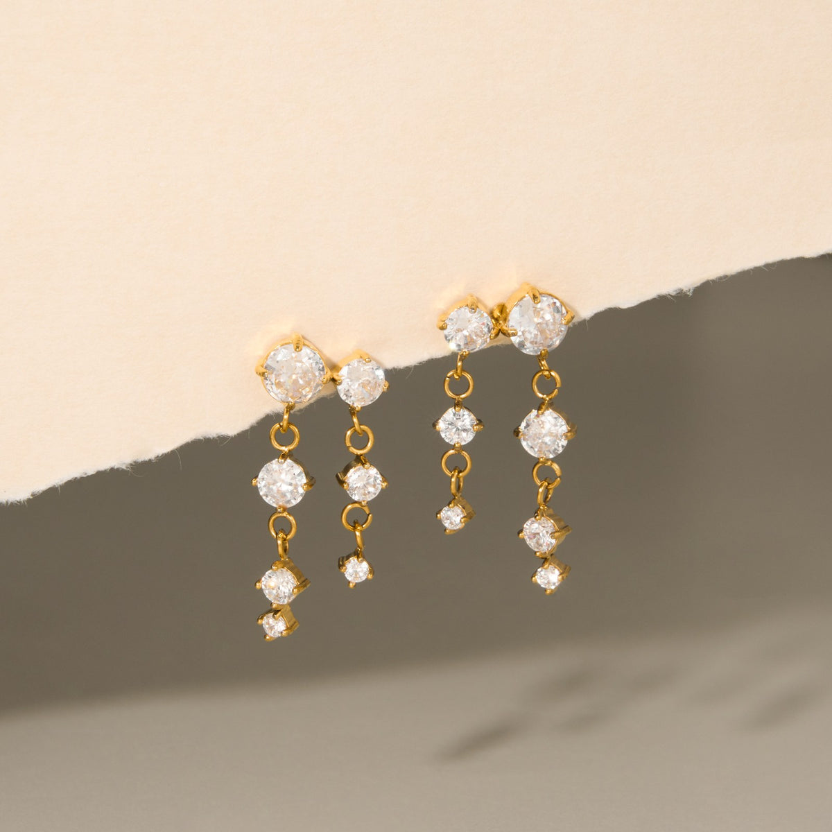 18k Dainty Crystal Link Drop Earrings