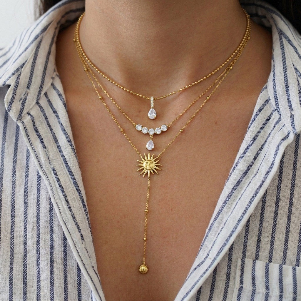 Classy Sunburst & Zirconia Layered Y-Necklace