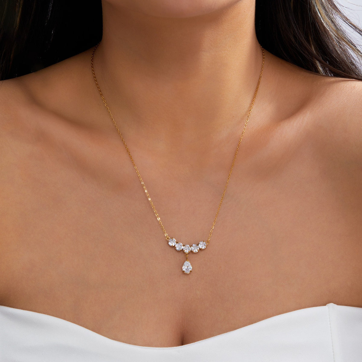 Classy Sunburst & Zirconia Layered Y-Necklace