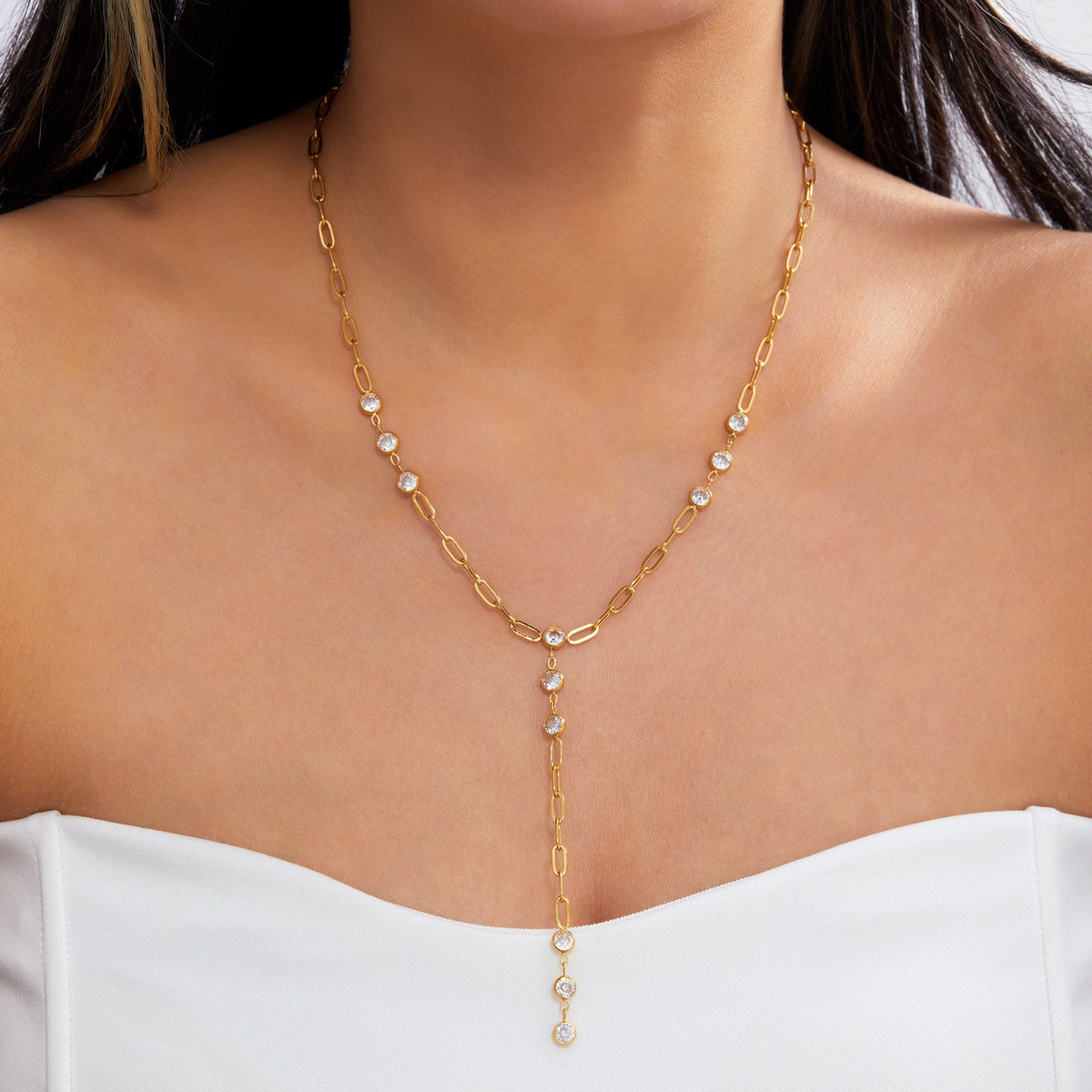 Classy Sunburst & Zirconia Layered Y-Necklace