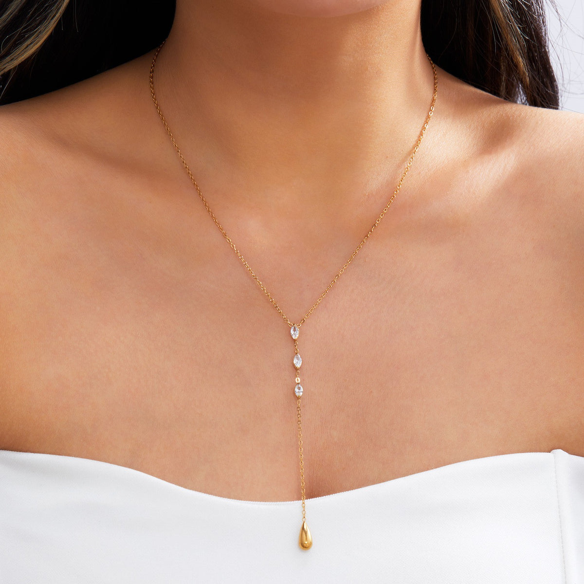 Classy Sunburst & Zirconia Layered Y-Necklace