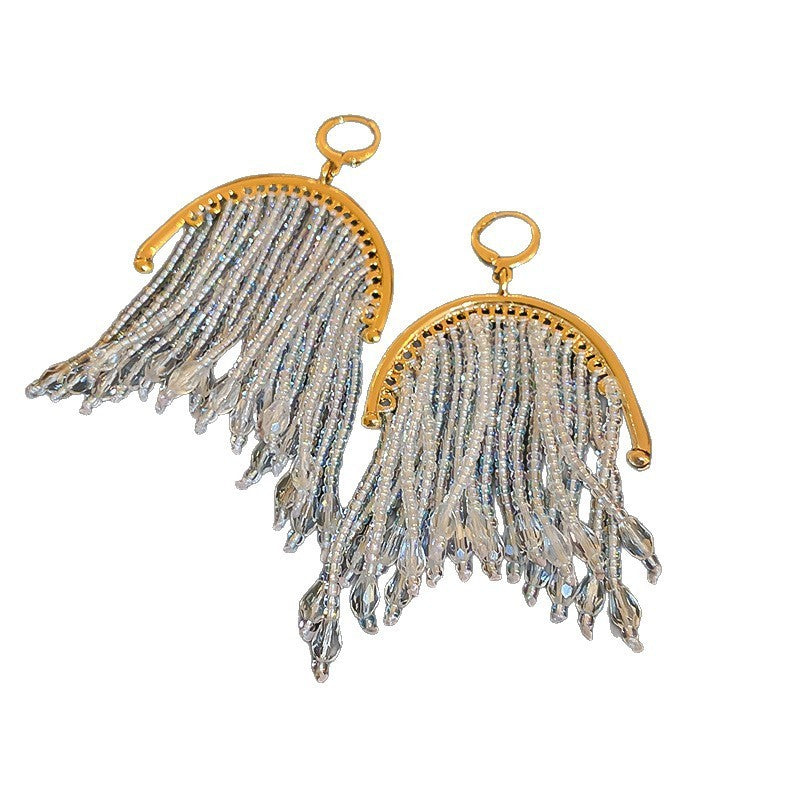 Elegant C-Shape Crystal Tassel Earrings