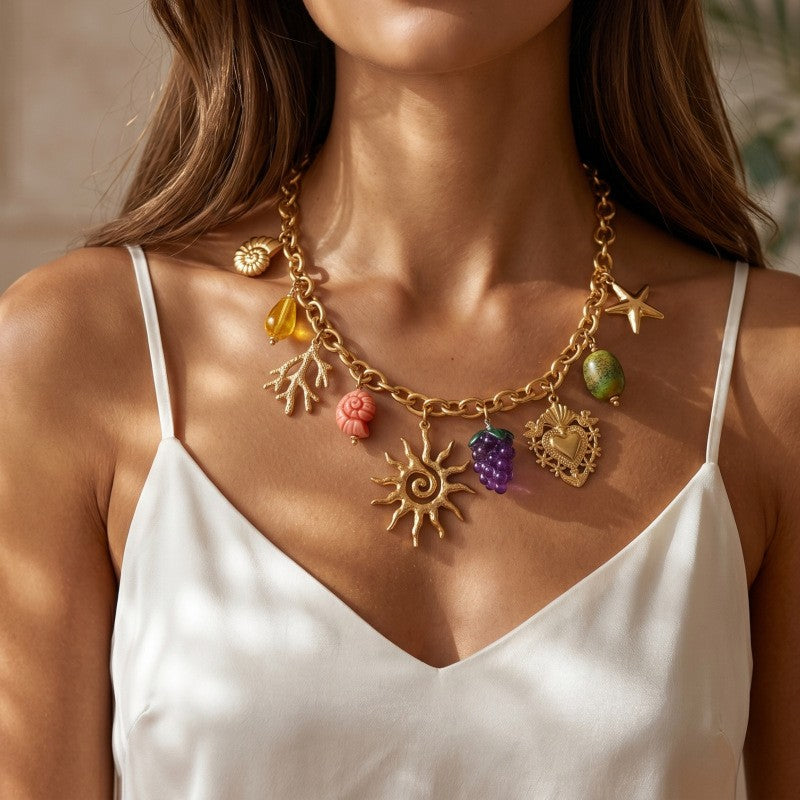 Boho Vintage Sun Fruit Charm Necklace