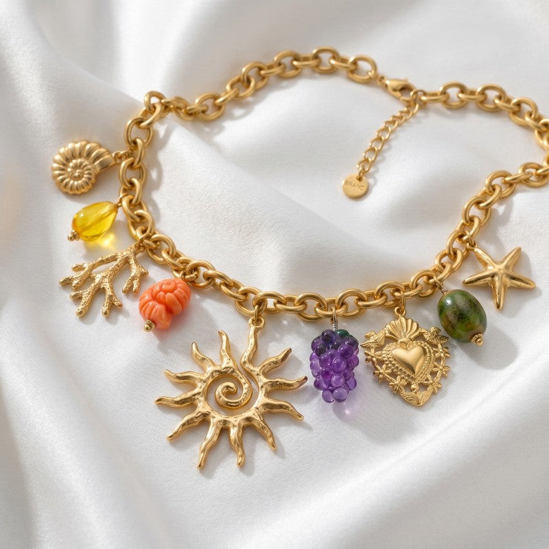 Boho Vintage Sun Fruit Charm Necklace
