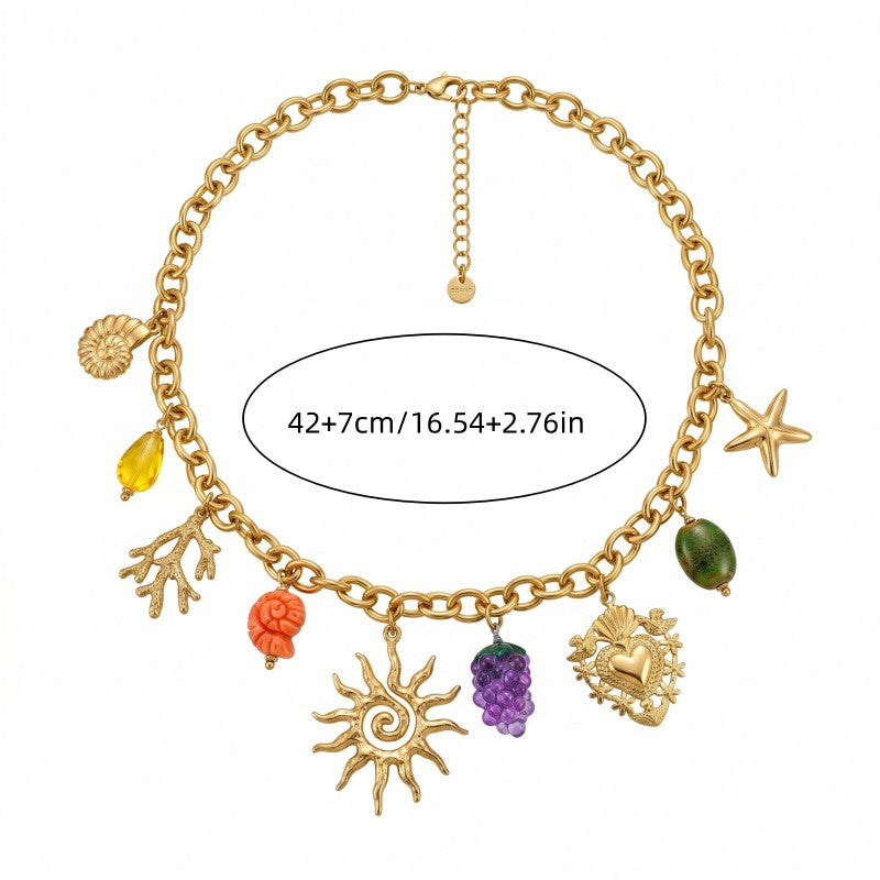 Boho Vintage Sun Fruit Charm Necklace