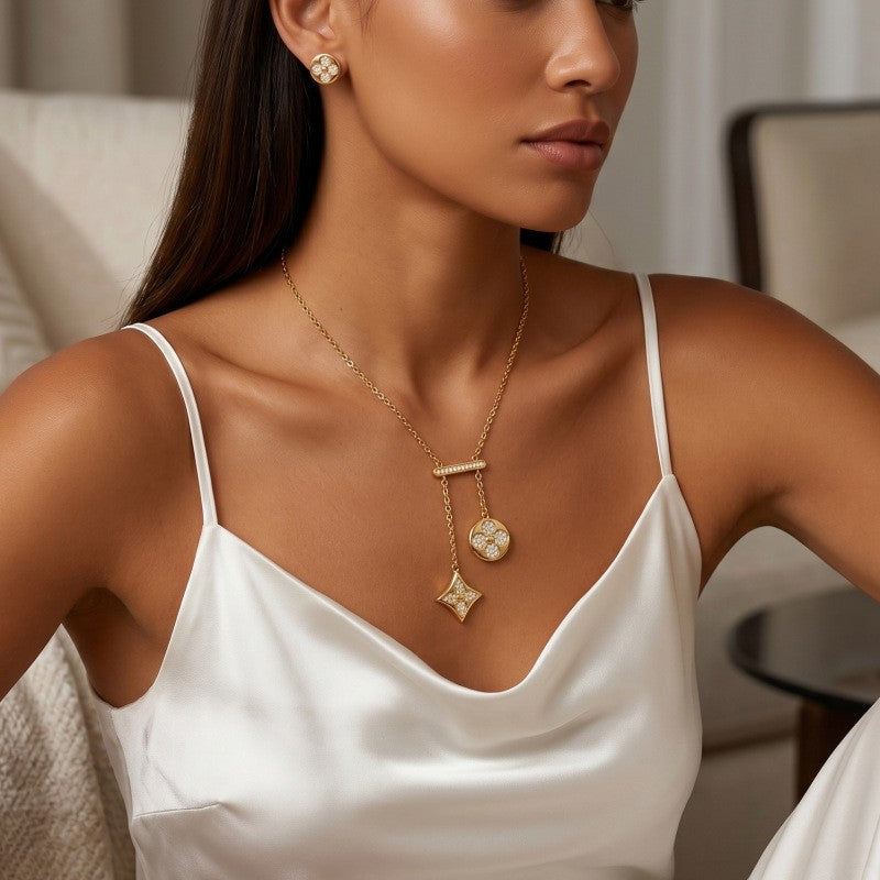 Dainty Geometric Clover Drop Necklace