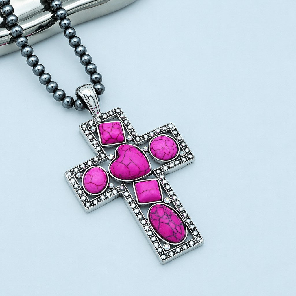 Boho Vintage Turquoise Cross Necklace