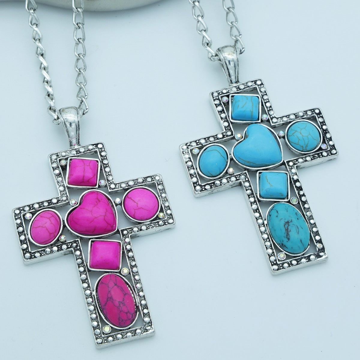 Boho Vintage Turquoise Cross Necklace