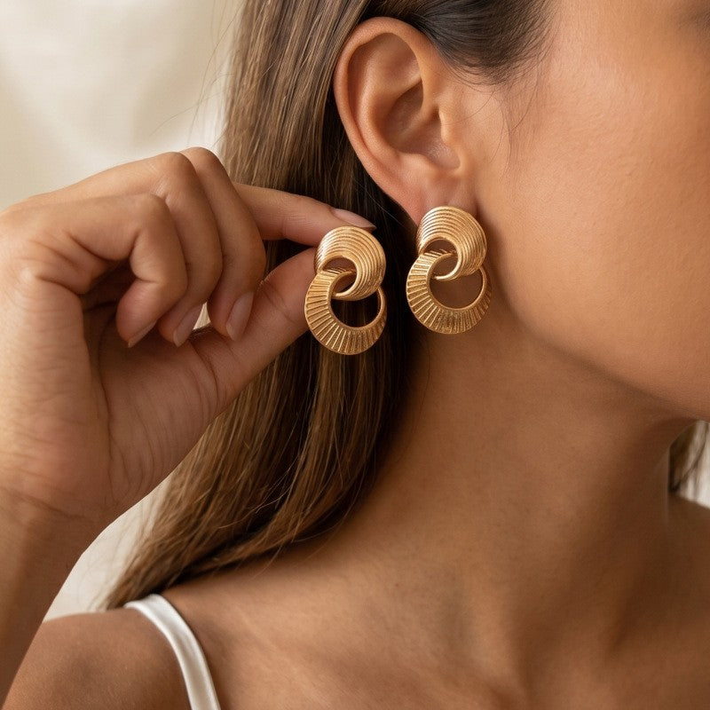 Classy Textured Interlocking Hoop Earrings