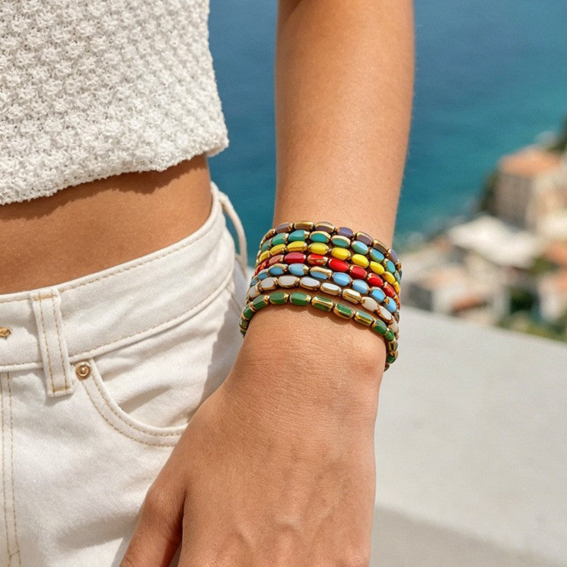 Colorful Oval Glass Bead Bracelet