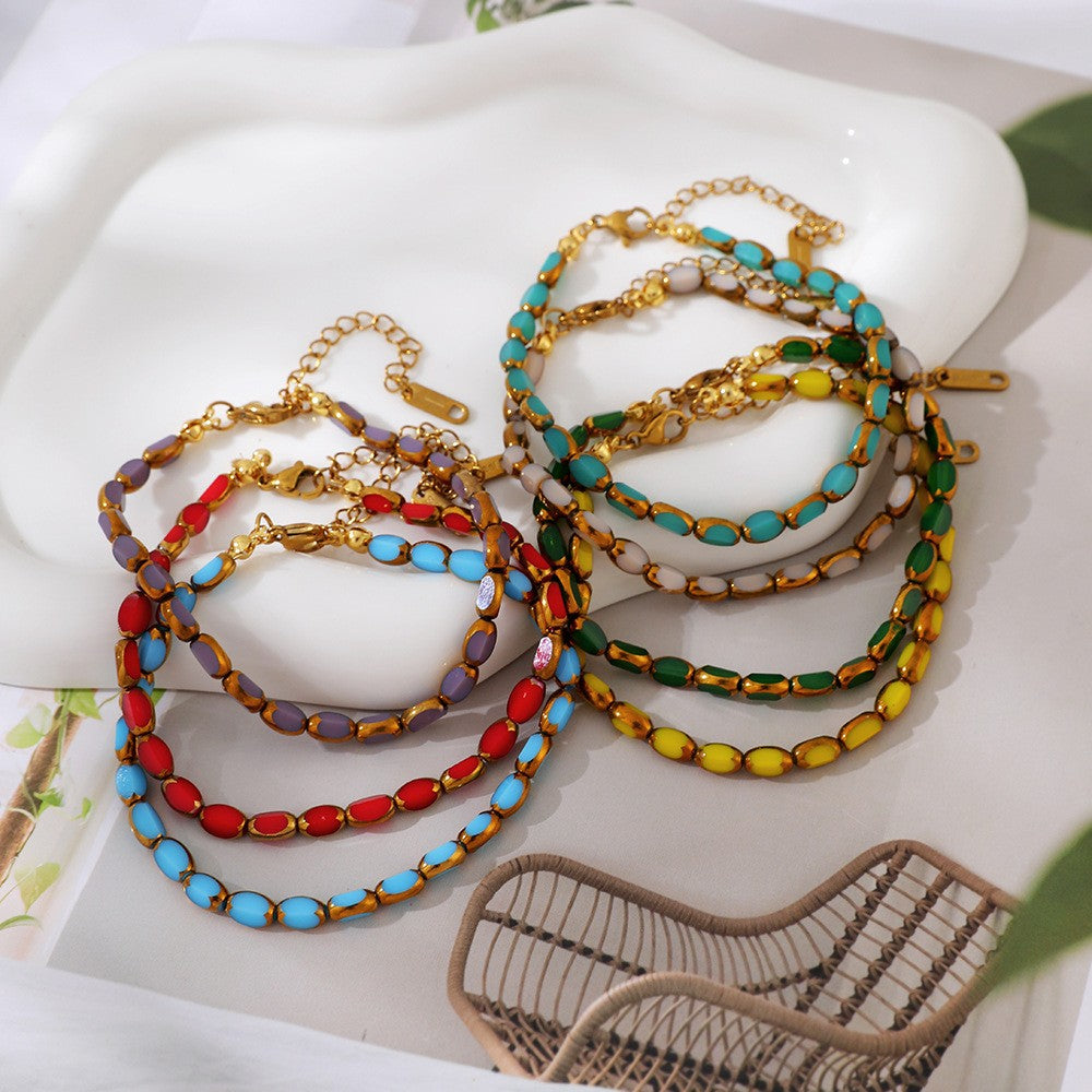 Colorful Oval Glass Bead Bracelet