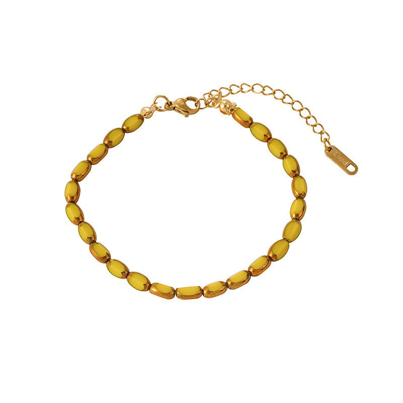 Colorful Oval Glass Bead Bracelet