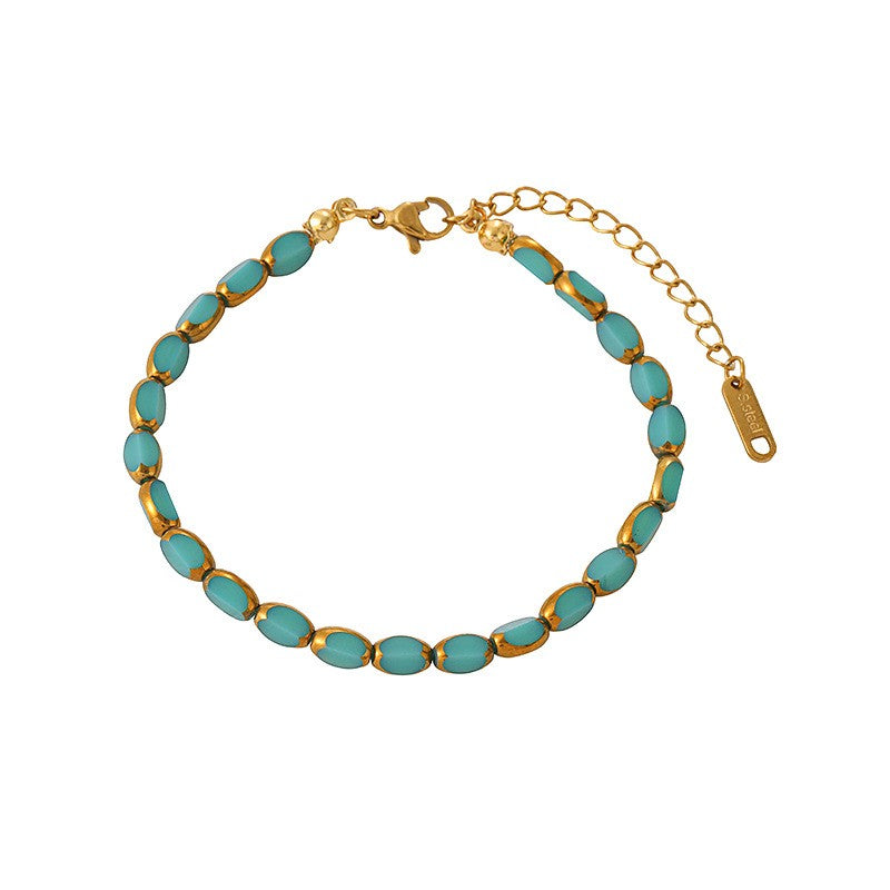 Colorful Oval Glass Bead Bracelet