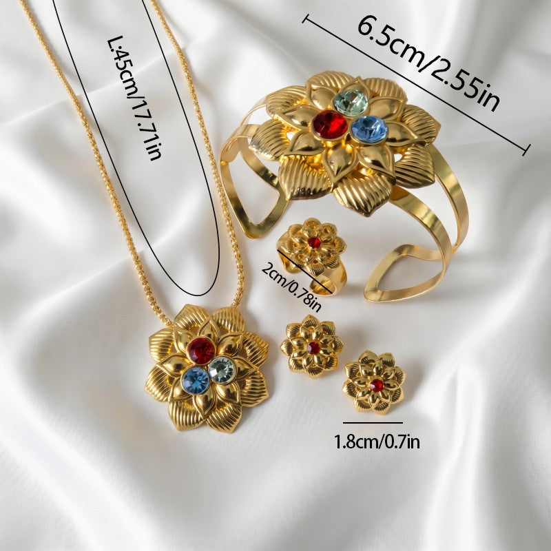 Classy Multicolor Flower Necklace, Bracelet & Earring Set