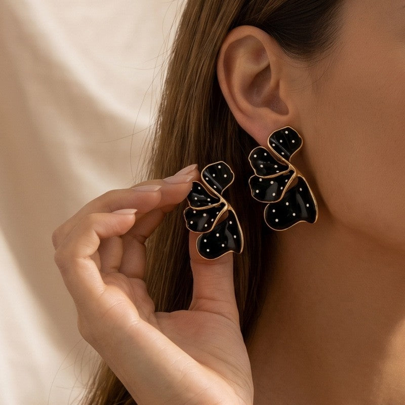 Romantic Orange Polka Dot Flower Earrings