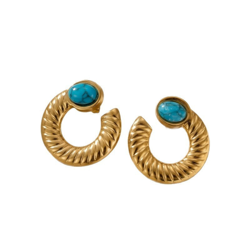 Classy Textured Turquoise Open Hoop Earrings