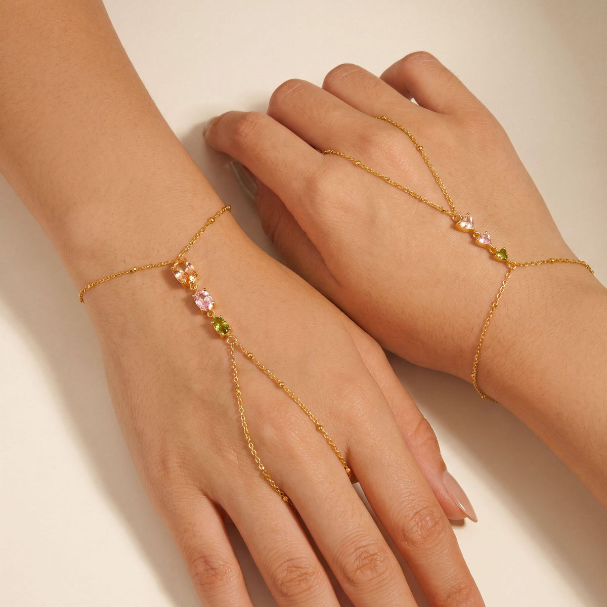 Dainty Multicolor Gemstone Finger Chain Bracelet
