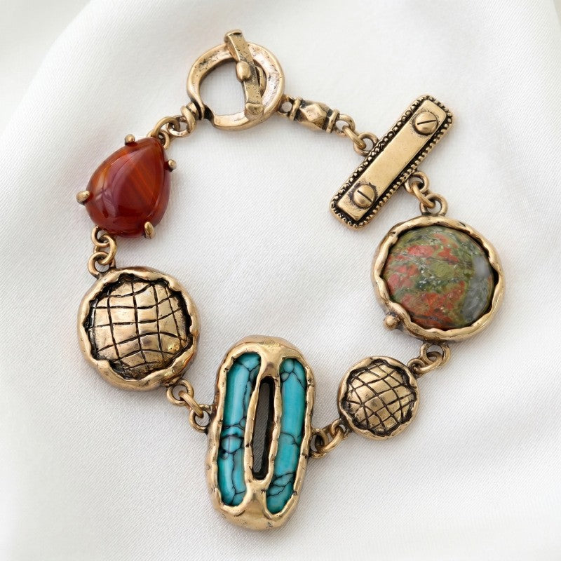 Boho Mixed Stone Geometric Charm Bracelet
