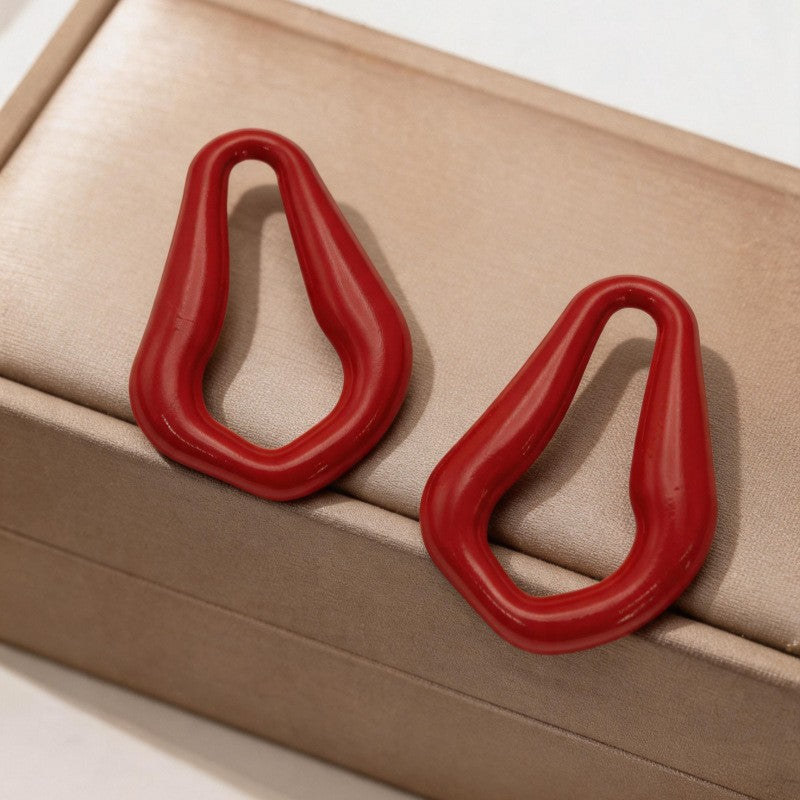 Classy Red Geometric Drop Earrings