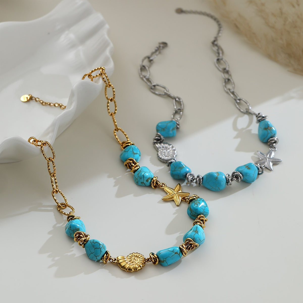 18k Boho Turquoise Starfish Necklace