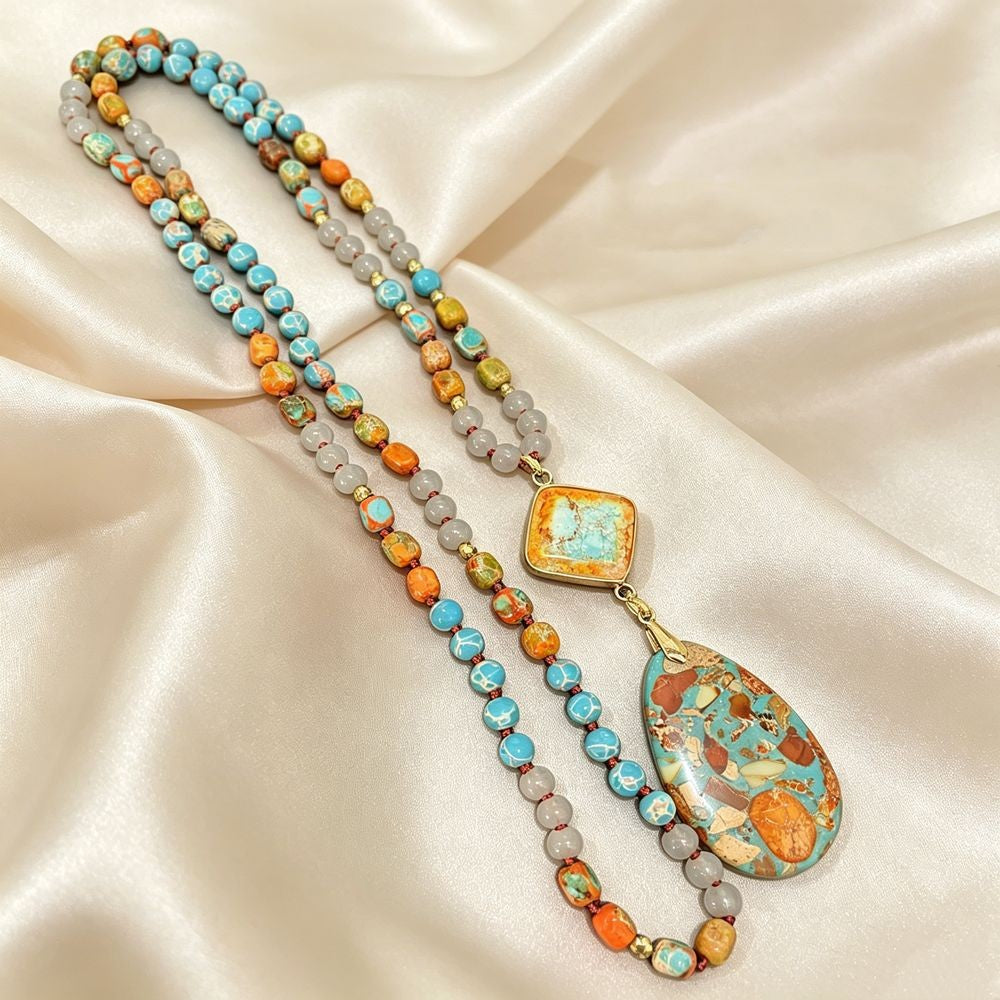 Boho Multicolor Mosaic Teardrop Necklace