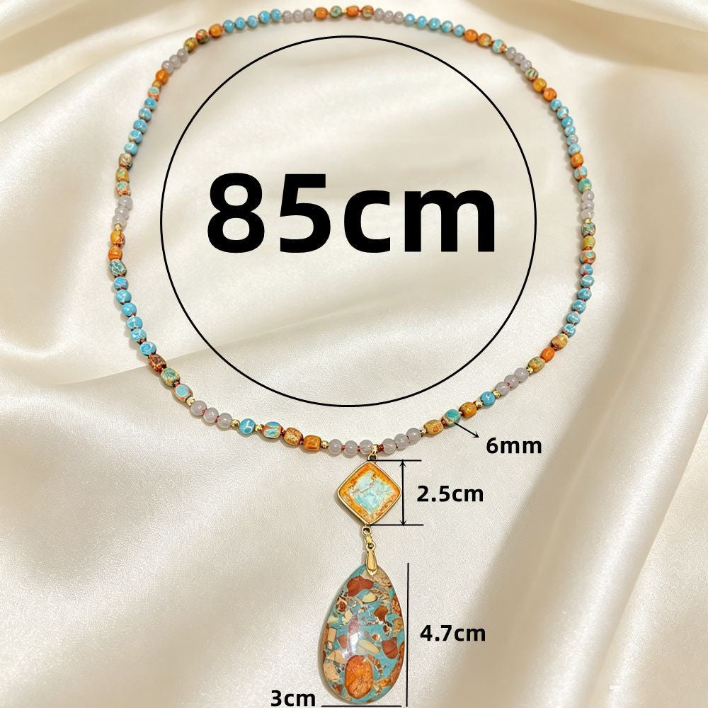 Boho Multicolor Mosaic Teardrop Necklace