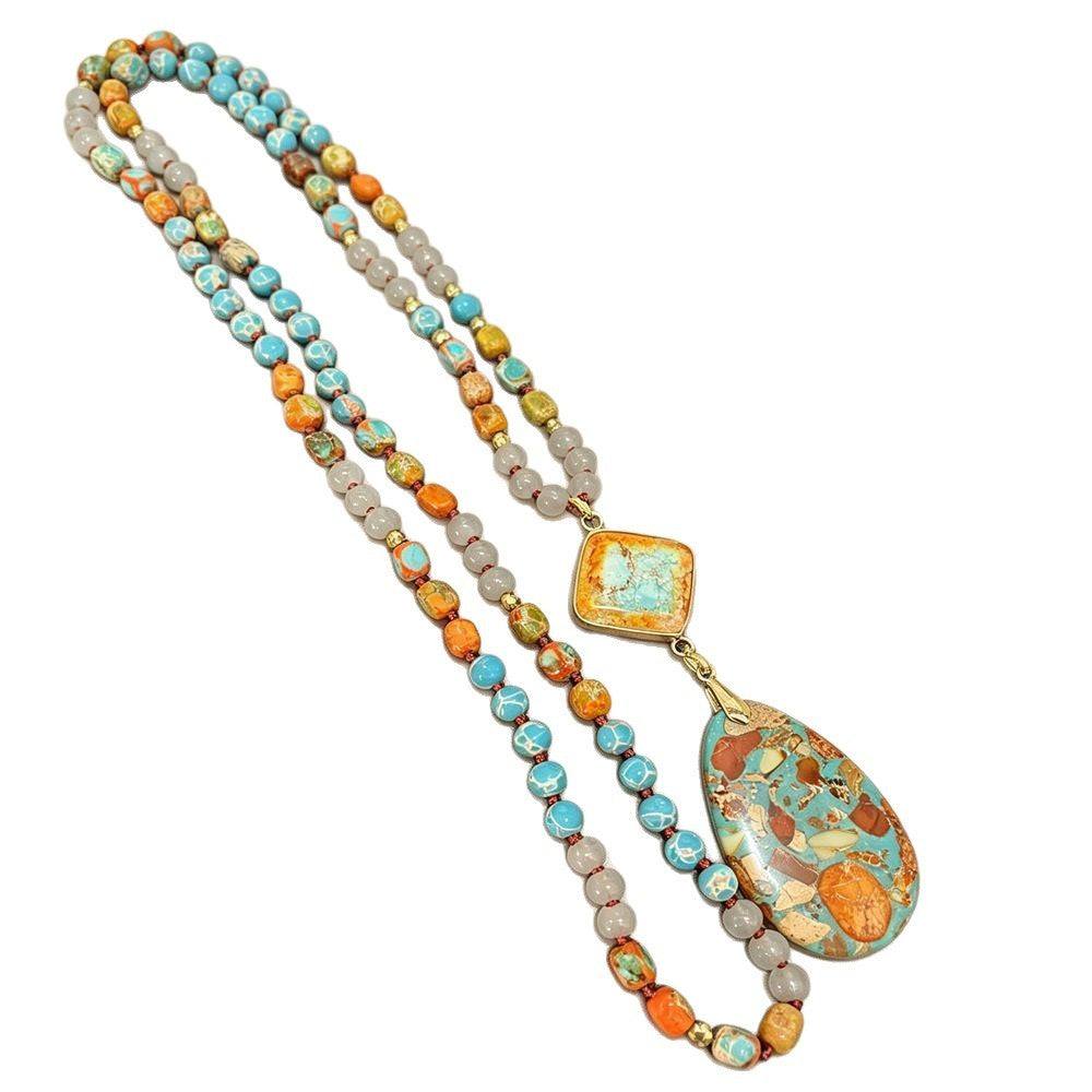 Boho Multicolor Mosaic Teardrop Necklace