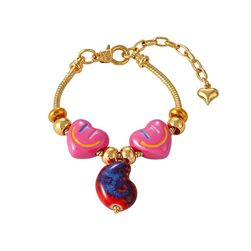 Sweet Smiley Heart & Starfish Charm Bracelet