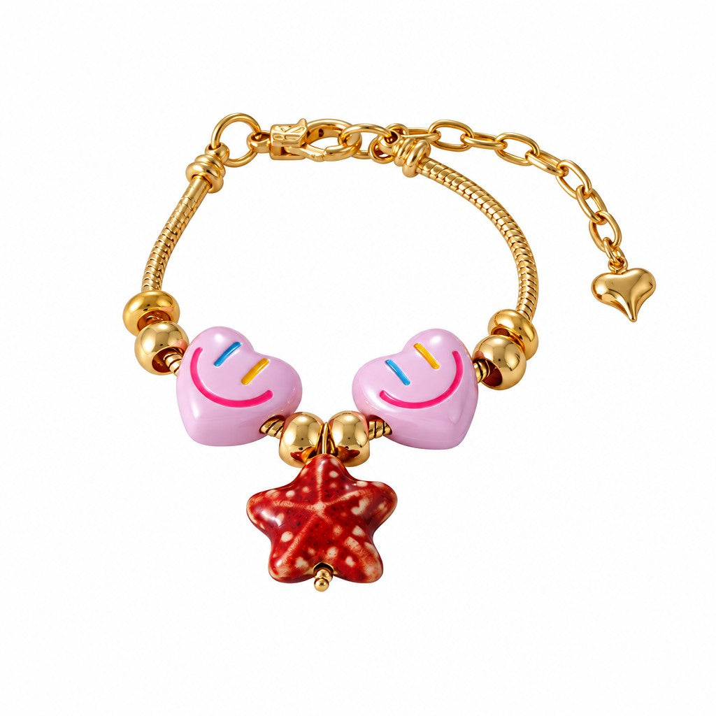 Sweet Smiley Heart & Starfish Charm Bracelet