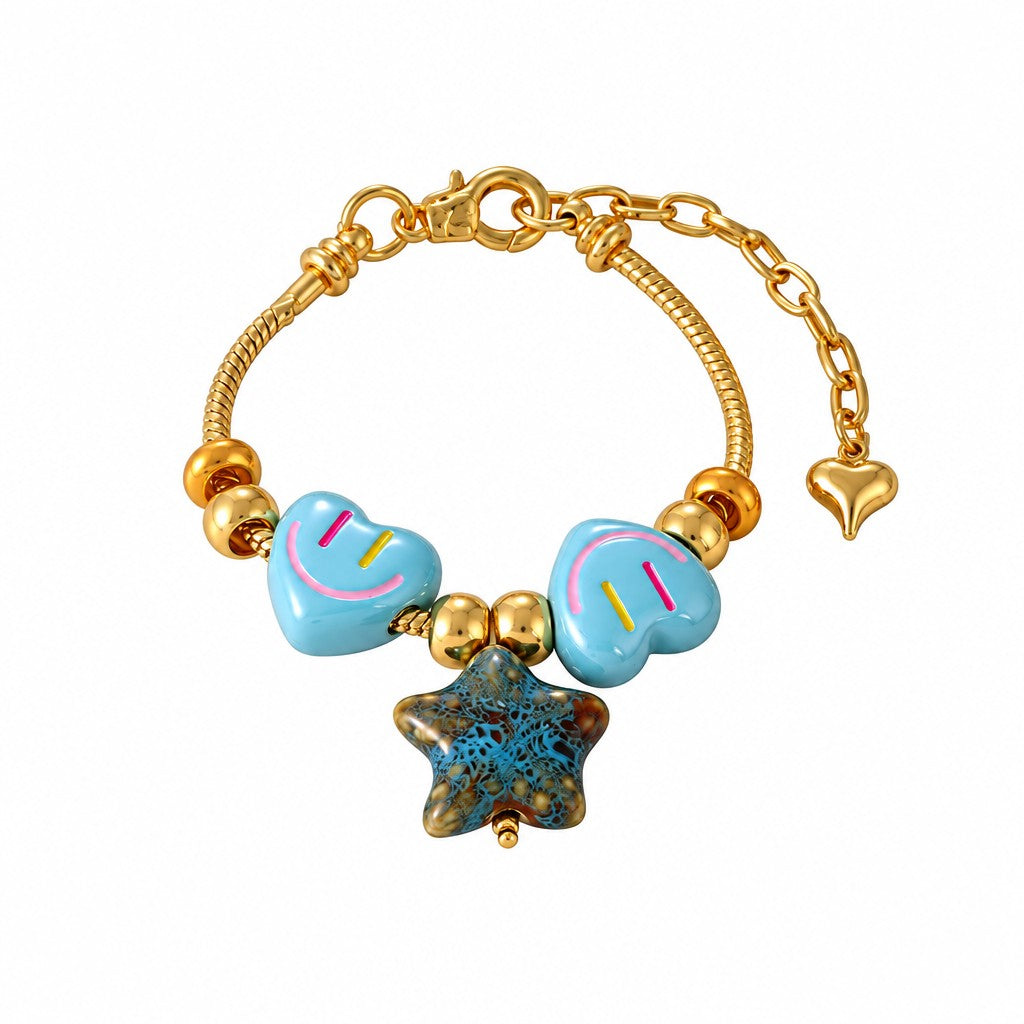 Sweet Smiley Heart & Starfish Charm Bracelet