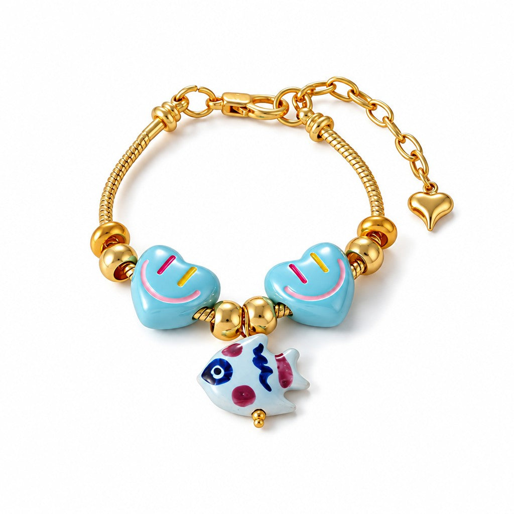 Sweet Smiley Heart & Starfish Charm Bracelet