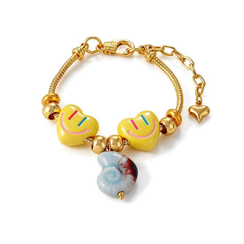 Sweet Smiley Heart & Starfish Charm Bracelet