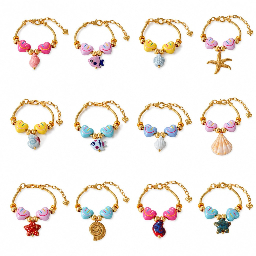 Sweet Smiley Heart & Starfish Charm Bracelet