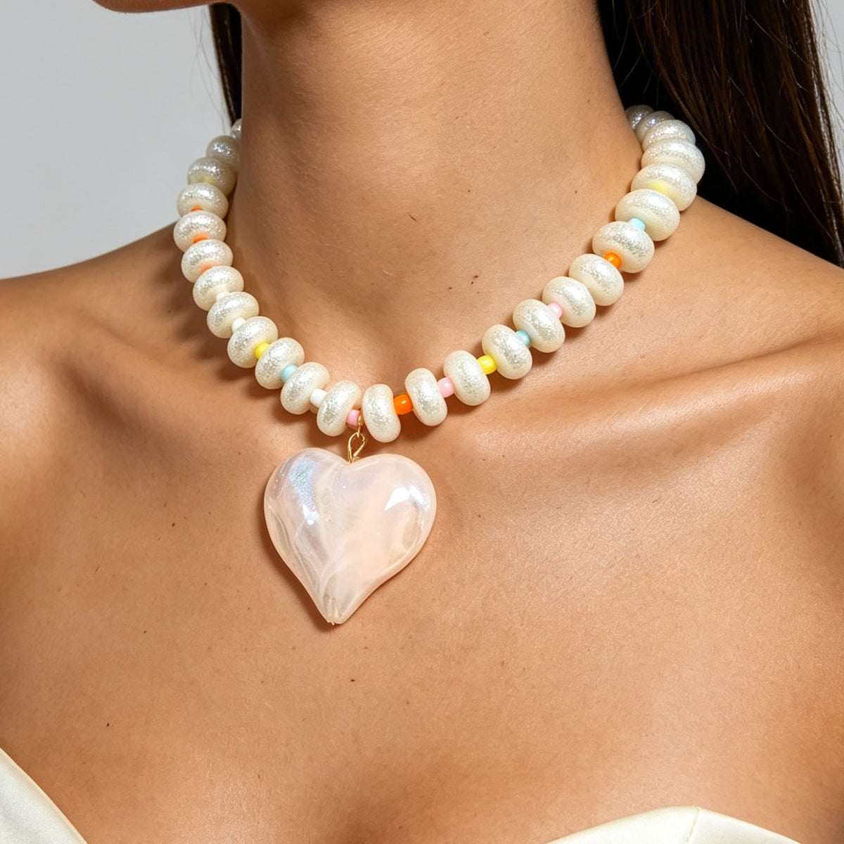 Romantic Multi-Strand Iridescent Heart Necklace