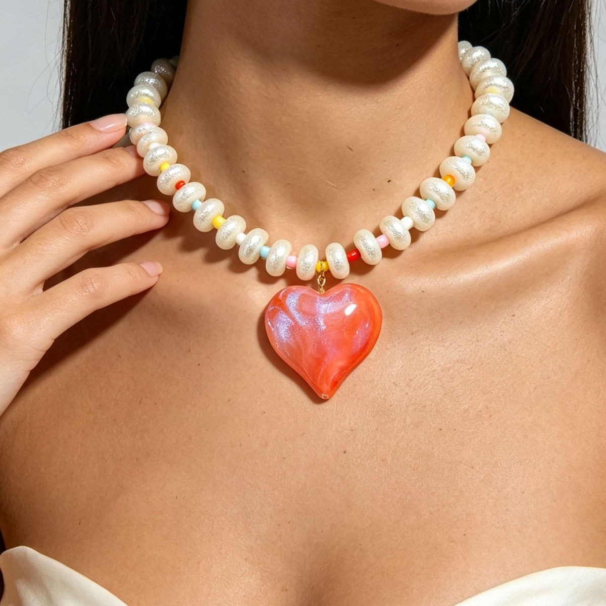 Romantic Multi-Strand Iridescent Heart Necklace