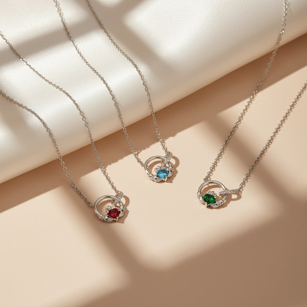 Dainty Interlocking Crown Birthstone Necklace