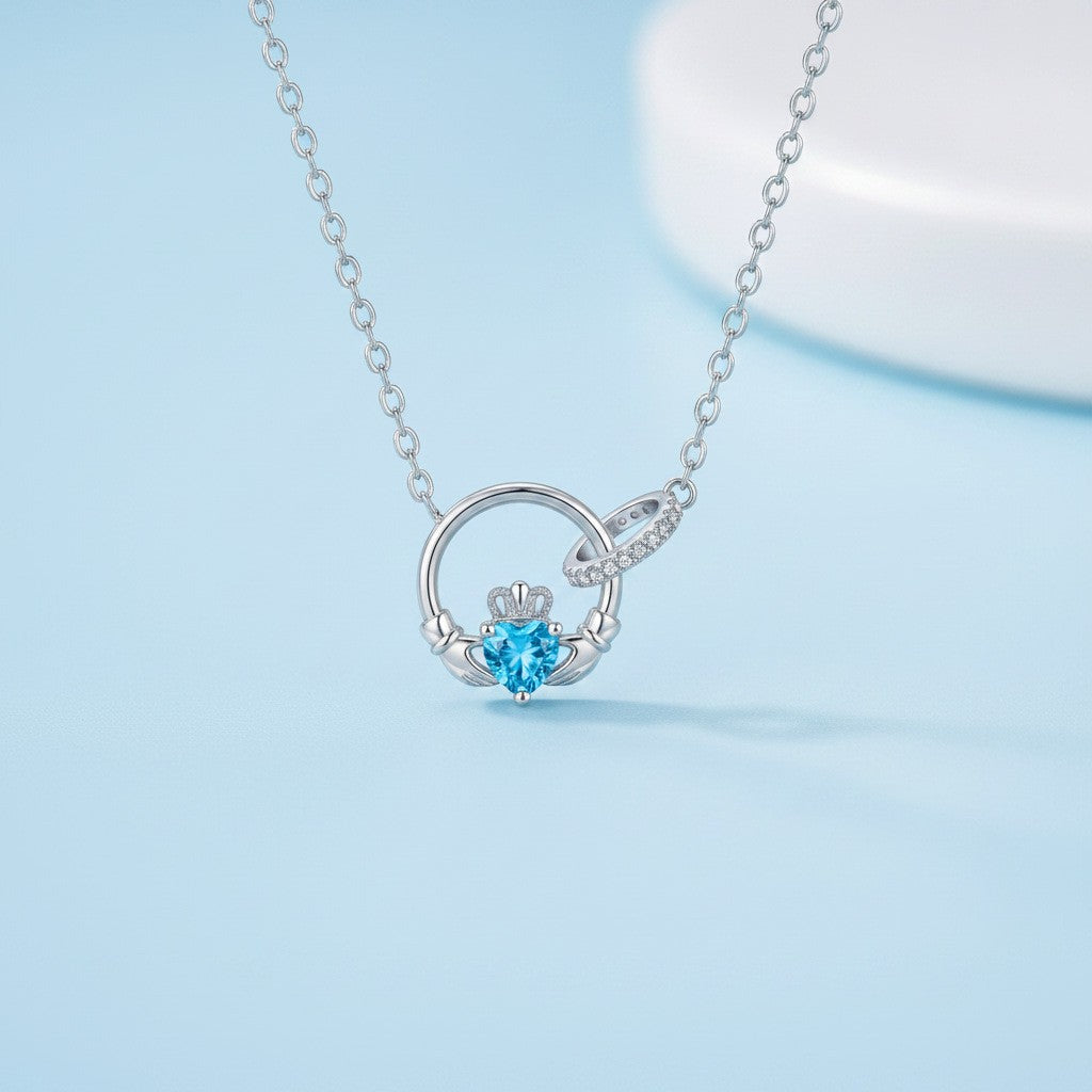 Dainty Interlocking Crown Birthstone Necklace