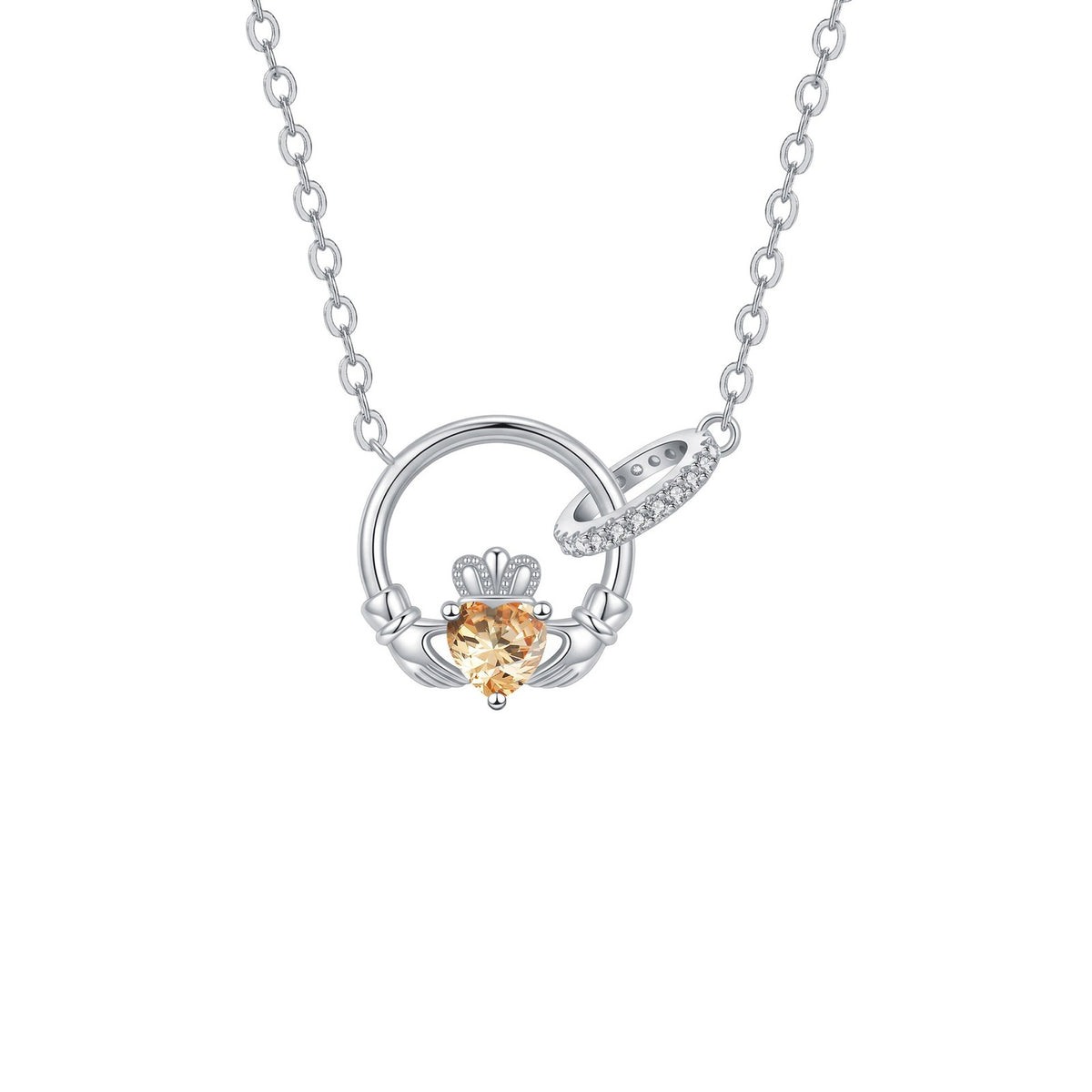 Dainty Interlocking Crown Birthstone Necklace
