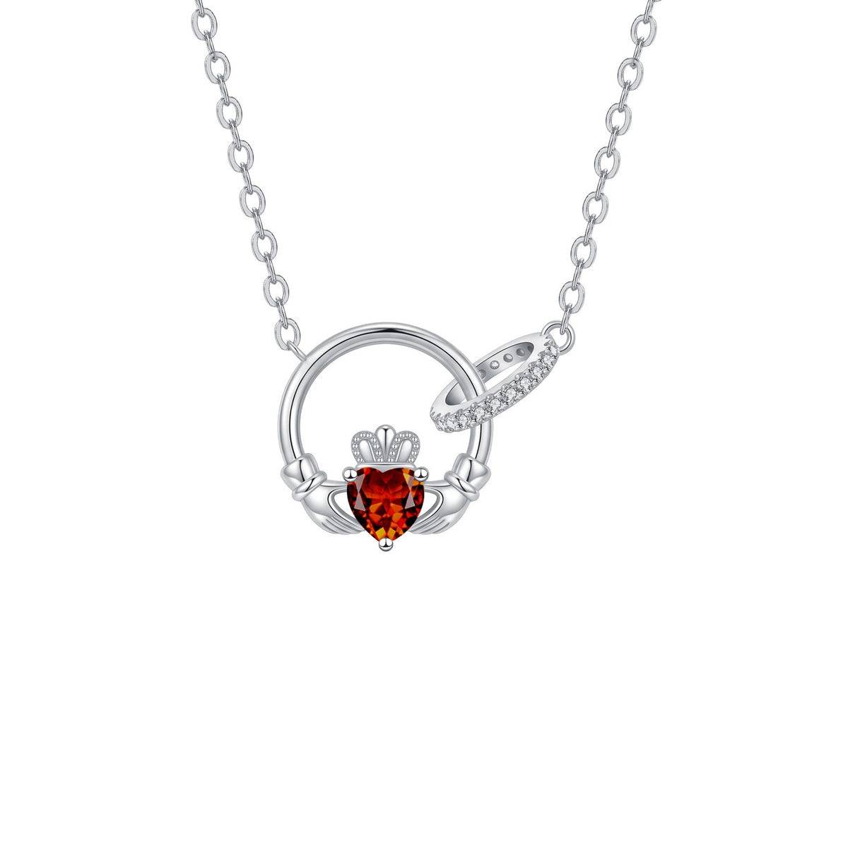 Dainty Interlocking Crown Birthstone Necklace