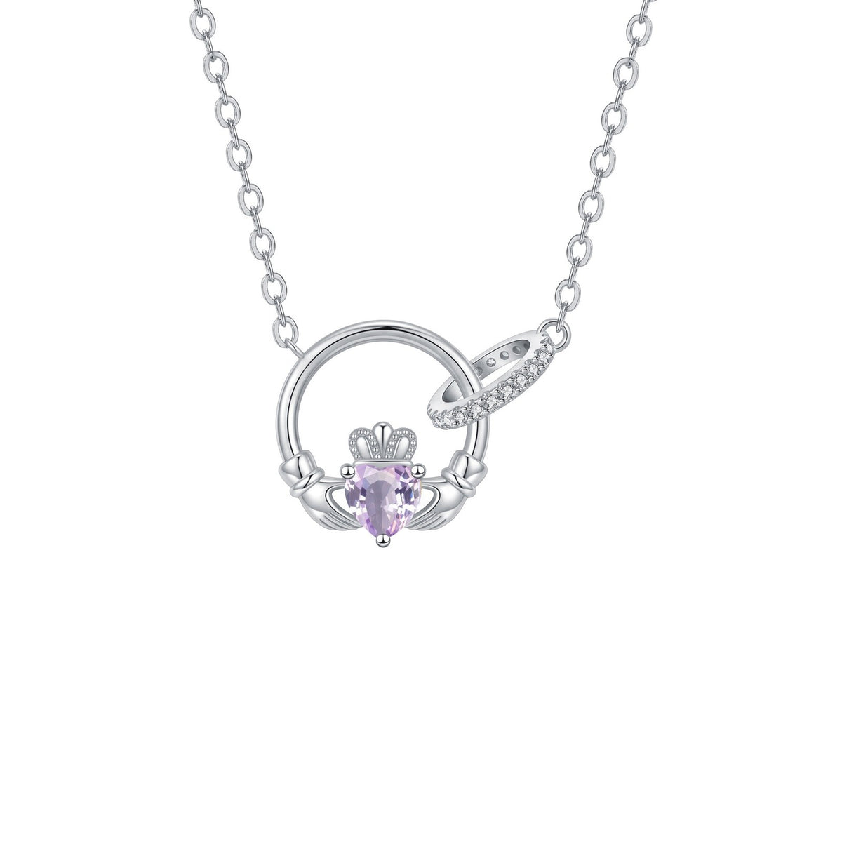 Dainty Interlocking Crown Birthstone Necklace