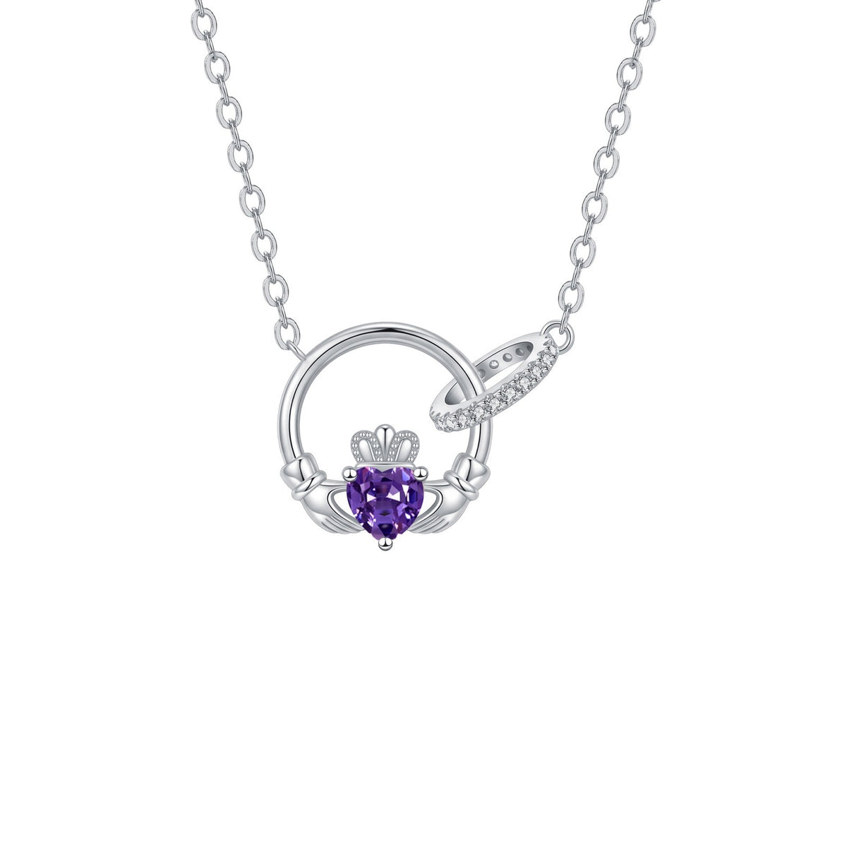 Dainty Interlocking Crown Birthstone Necklace